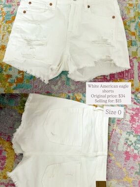 American Eagle Outfitters White Distressed Denim Shorts